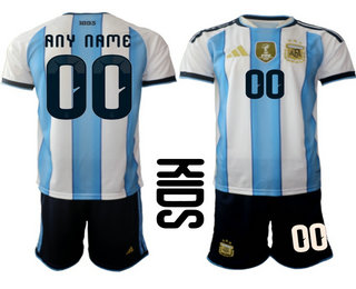 Youth Argentina National Team Custom Home White 2026 World Cup Soccer Jersey Suit