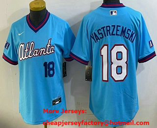Youth Atlanta Braves #18 Mike Yastrzemski Light Blue 2026 City Connect Stadium Jersey