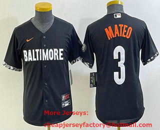 Youth Baltimore Orioles #3 Jorge Mateo Black 2023 City Connect Cool Base Stitched Jersey 01