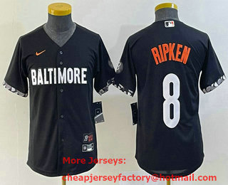 Youth Baltimore Orioles #8 Cal Ripken Jr Black 2023 City Connect Cool Base Stitched Jersey 01