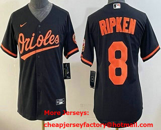 Youth Baltimore Orioles #8 Cal Ripken Jr Number Black Cool Base Stitched Jersey
