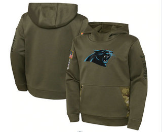 Youth Carolina Panthers 2022 Olive Salute to Service Therma Performance Pullover Hoodie