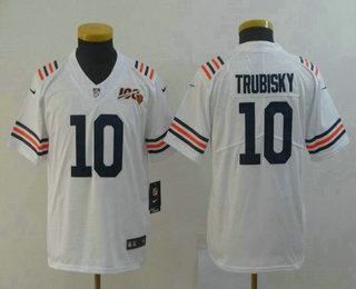Youth Chicago Bears #10 Mitchell Trubisky White 2019 100th seasons Patch Vapor Untouchable Stitched NFL Nike Alternate Classic Limited Jersey