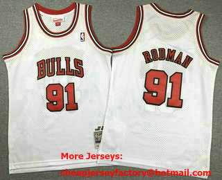 Youth Chicago Bulls #91 Dennis Rodman 1997-98 White Hardwood Classics Soul Throwback Jersey