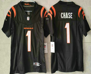 Youth Cincinnati Bengals #1 JaMarr Chase Black FUSE Vapor Limited Stitched Jersey