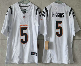 Youth Cincinnati Bengals #5 Tee Higgins Limited FUSE White Vapor Jersey