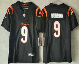 Youth Cincinnati Bengals #9 Joe Burrow Black FUSE Vapor Stitched Jersey