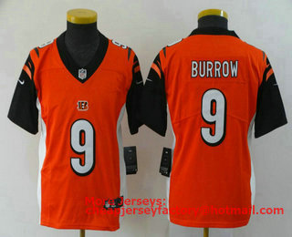 Youth Cincinnati Bengals #9 Joe Burrow Orange 2020 Vapor Untouchable Stitched NFL Nike Limited Jersey
