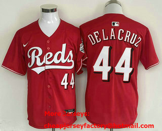 Men's Cincinnati Reds #44 Elly De La Cruz Number Red Cool Base Stitched Baseball Jersey