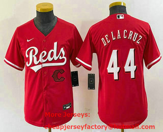 Youth Cincinnati Reds #44 Elly De La Cruz Red Cool Base Stitched Baseball Jersey 02