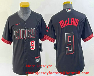 Youth Cincinnati Reds #9 Matt McLain Number Black 2023 City Connect Cool Base Stitched Jersey 02