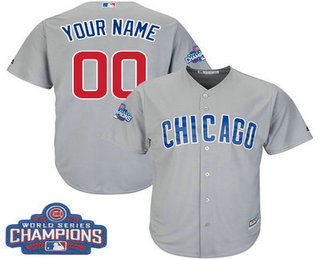 Youth Customized MLB Majestic Road Chicago Cubs 2016 World Series Champions Cool Base Grey Jersey