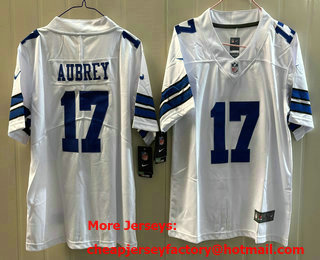 Youth Dallas Cowboys #17 Brandon Aubrey Limited White Vapor Jersey
