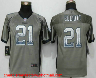 Youth Dallas Cowboys #21 Ezekiel Elliott Grey Drift Fashion NFL Nike Elite Jersey