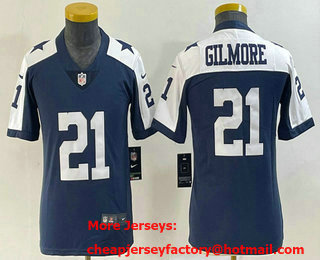 Youth Dallas Cowboys #21 Stephon Gilmore Blue Thanksgiving 2022 Vapor Stitched Limited Jersey