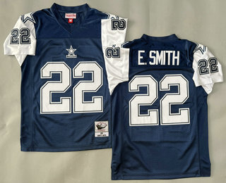 Youth Dallas Cowboys #22 Emmitt Smith Navy 1995 Throwback Jersey