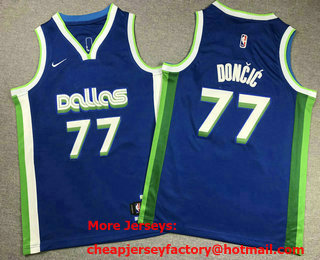 Youth Dallas Mavericks #77 Luka Doncic 2022 Blue City Edition Stitched Jersey