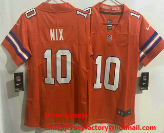 Youth Denver Broncos #10 Bo Nix White Limited Orange Throwback Vapor Jersey