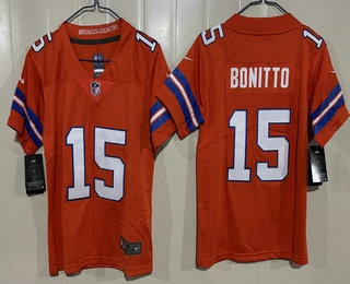 Youth Denver Broncos #15 Nik Bonitto Limited Orange Throwback Vapor Jersey