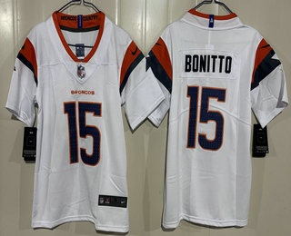 Youth Denver Broncos #15 Nik Bonitto Limited White Vapor Jersey