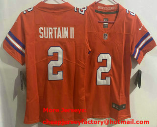 Youth Denver Broncos #2 Patrick Surtain II Limited Orange Throwback Vapor Jersey