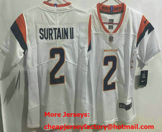 Youth Denver Broncos #2 Patrick Surtain II Limited White Vapor Jersey
