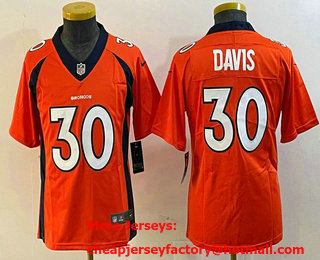 Youth Denver Broncos #30 Terrell Davis Orange 2022 Vapor Stitched Nike Limited Jersey