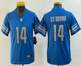 Youth Detroit Lions #14 Amon Ra St Brown Limited Blue Vapor Jersey