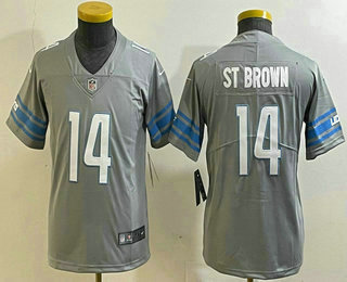 Youth Detroit Lions #14 Amon Ra St Brown Limited Grey Vapor Jersey