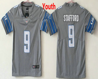 Youth Detroit Lions #9 Matthew Stafford Grey 2017 Vapor Untouchable Stitched NFL Nike Limited Jersey
