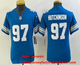 Youth Detroit Lions #97 Aidan Hutchinson Limited Blue 2024 FUSE Vapor Jersey