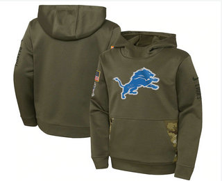 Youth Detroit Lions 2022 Olive Salute to Service Therma Performance Pullover Hoodie