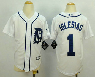Youth Detroit Tigers #1 Jose Iglesias White Home Cool Base Baseball Jersey