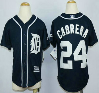 Youth Detroit Tigers #24 Miguel Cabrera Alternate Navy Blue 2015 MLB Cool Base Jersey