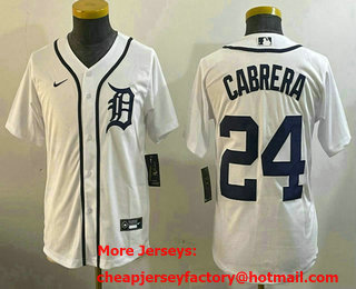Youth Detroit Tigers #24 Miguel Cabrera White Stitched Cool Base Nike Jersey