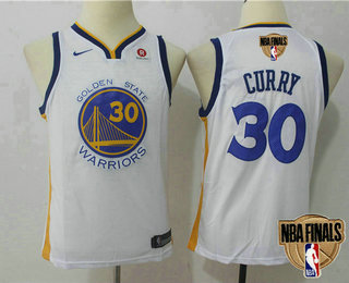 Youth Golden State Warriors #30 Stephen Curry White 2018 The NBA Finals Patch Nike Swingman Jersey