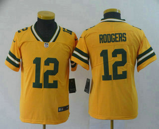 Youth Green Bay Packers #12 Aaron Rodgers Gold 2019 Inverted Legend Stitched NFL Nike Limited Jersey