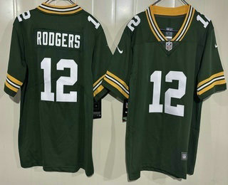 Youth Green Bay Packers #12 Aaron Rodgers Limited Green Vapor Stitched Jersey