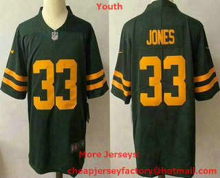 Youth Green Bay Packers #33 Aaron Jones Green Yellow 2021 Vapor Untouchable Stitched NFL Nike Limited Jersey