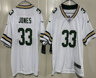 Youth Green Bay Packers #33 Aaron Jones Limited White Vapor Jersey