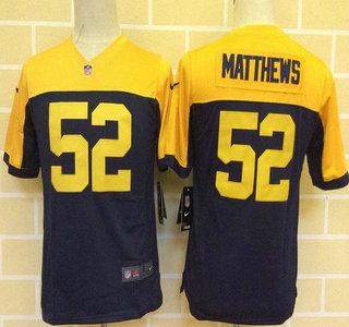 Youth Green Bay Packers #52 Clay Matthews Navy Blue With Gold NFL Nike Game Jersey