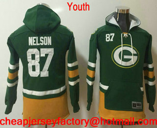 Youth Green Bay Packers #87 Jordy Nelson NEW Green Pocket Stitched NFL Pullover Hoodie
