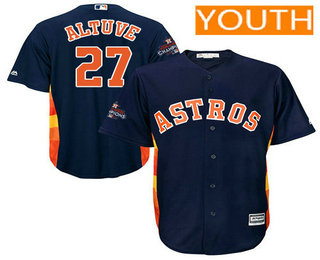 Youth Houston Astros #27 Jose Altuve Navy Blue Alternate Cool Base Stitched 2017 World Series Champions Patch Jersey