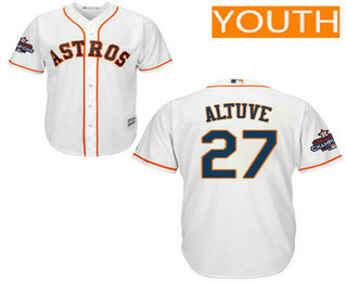Youth Houston Astros #27 Jose Altuve White Home Cool Base Stitched 2017 World Series Champions Patch Jersey