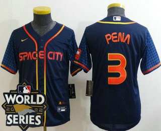 Youth Houston Astros #3 Jeremy Pena Navy City 2022 World Series Cool Base Jersey