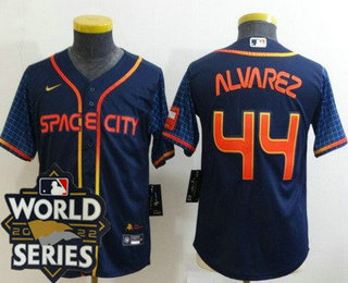 Youth Houston Astros #44 Yordan Alvarez Navy City 2022 World Series Cool Base Jersey