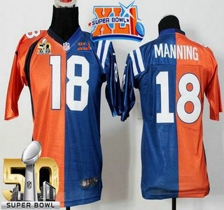 Youth Indianapolis Colts&Denver Broncos #18 Peyton Manning Super Bowl XLI & Super Bowl 50TH Orange Blue Nike Two Tone Game Jersey