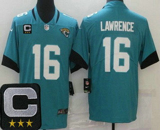 Youth Jacksonville Jaguars #16 Trevor Lawrence Limited Green C Patch Vapor Jersey