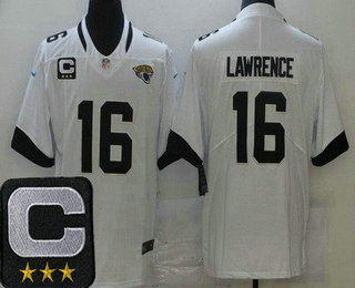 Youth Jacksonville Jaguars #16 Trevor Lawrence Limited White C Patch Vapor Jersey