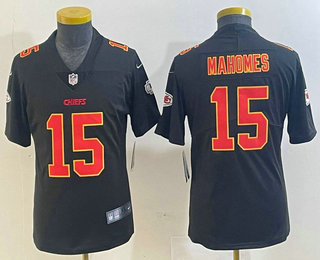 Youth Kansas City Chiefs #15 Patrick Mahomes Black Fashion Vapor Limited Stitched Jersey
